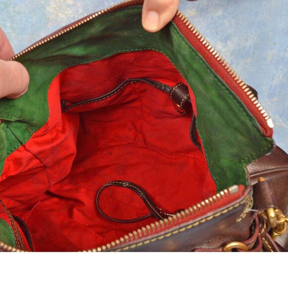 Dooney & Bourke Italian Florentine Leather Satchel Brown Crossbody - Picture 4 of 15